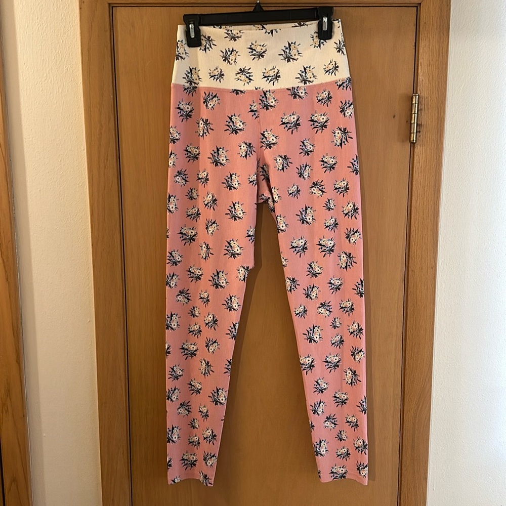 Beach Riot Sport Women’s Ayla Floral Ribbed Leggings Pink Cream Size XL